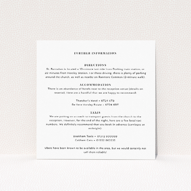 Kew Simplicity Wedding Information Insert Card - Modern Minimalist Design. This is a view of the front
