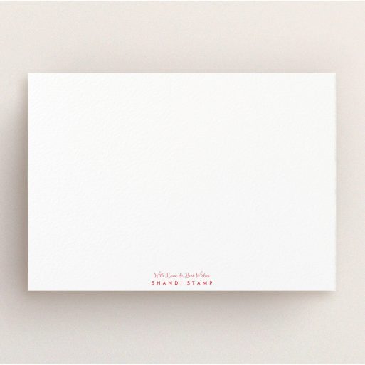 Custom Writing Stationery Design for Women - "Best wishes" A ladies custom writing stationery design named "Best wishes". It is an A5 card in a landscape orientation. "Best wishes" is available as a flat card, with tones of white and red.