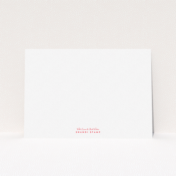 A ladies custom writing stationery design named "Best wishes". It is an A5 card in a landscape orientation. "Best wishes" is available as a flat card, with tones of white and red.
