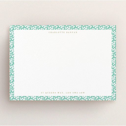 Custom Writing Stationery Design for Women - "Born in the 80s" A ladies custom writing stationery design called "Born in the 80s". It is an A5 card in a landscape orientation. "Born in the 80s" is available as a flat card, with tones of green and white.