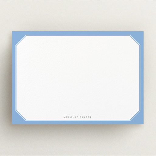 Custom Writing Stationery Design for Women - "Classic blue" A ladies custom writing stationery design called "Classic blue". It is an A5 card in a landscape orientation. "Classic blue" is available as a flat card, with tones of blue and white.