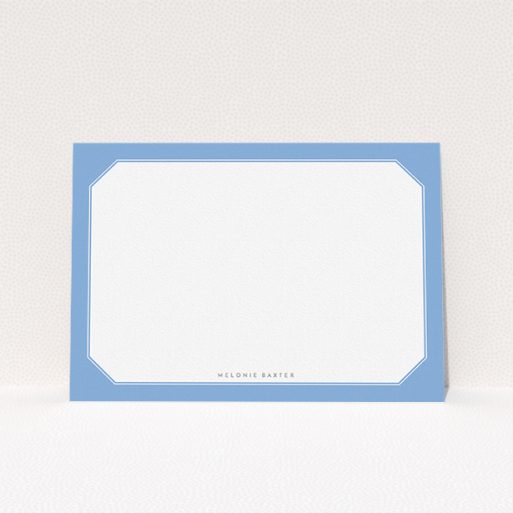 A ladies custom writing stationery design called "Classic blue". It is an A5 card in a landscape orientation. "Classic blue" is available as a flat card, with tones of blue and white.