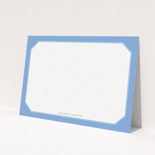 A ladies custom writing stationery design called 'Classic blue'. It is an A5 card in a landscape orientation. 'Classic blue' is available as a flat card, with tones of blue and white.