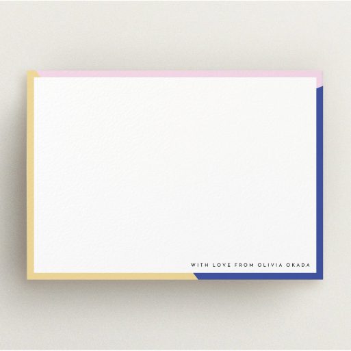 Custom Writing Stationery Design for Women - "Colour Thirds" A ladies custom writing stationery design named "Colour Thirds". It is an A5 card in a landscape orientation. "Colour Thirds" is available as a flat card, with tones of white, blue and pink.