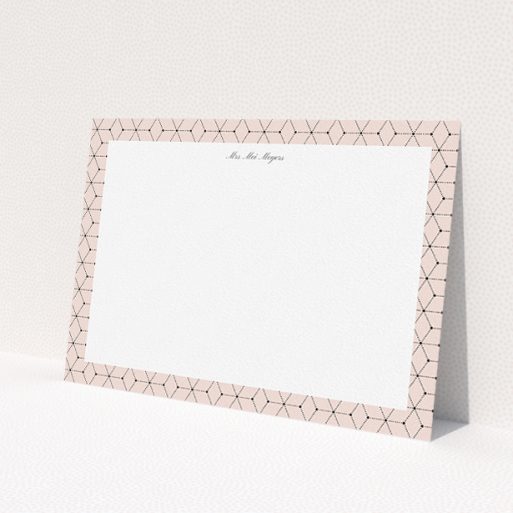 A ladies custom writing stationery called 'Connect the dots'. It is an A5 card in a landscape orientation. 'Connect the dots' is available as a flat card, with tones of pink and white.