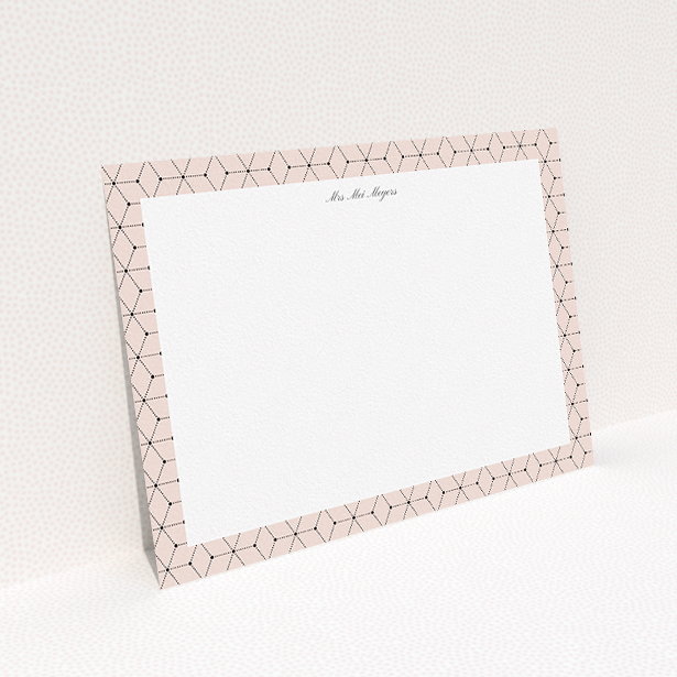 A ladies custom writing stationery called "Connect the dots". It is an A5 card in a landscape orientation. "Connect the dots" is available as a flat card, with tones of pink and white.