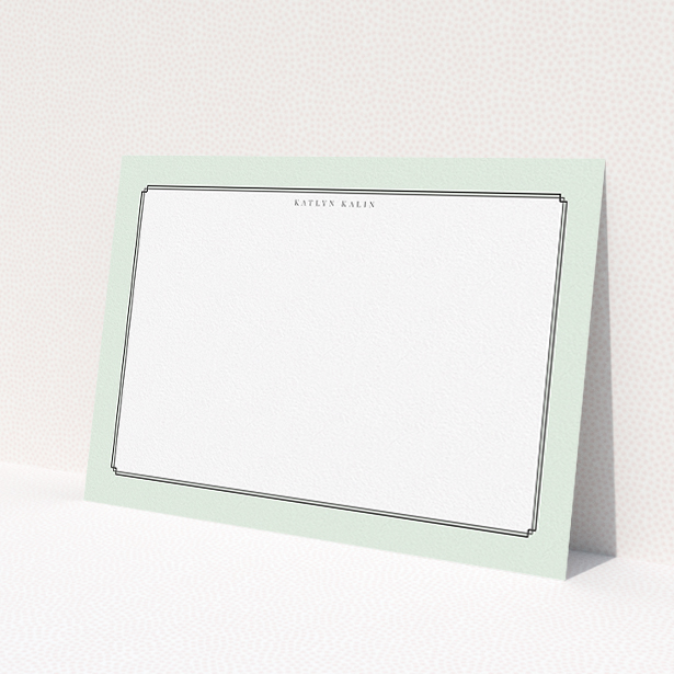 A ladies custom writing stationery named "Deco Mint". It is an A5 card in a landscape orientation. "Deco Mint" is available as a flat card, with tones of green and white.