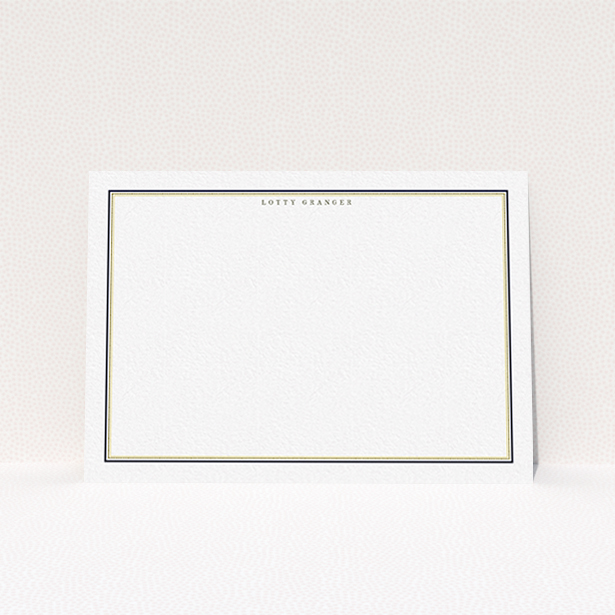 A ladies custom writing stationery called "Decorative order". It is an A6 card in a landscape orientation. "Decorative order" is available as a flat card, with tones of gold and white.
