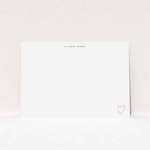 A ladies custom writing stationery named "From me to you ". It is an A5 card in a landscape orientation. "From me to you " is available as a flat card, with tones of white and pink.