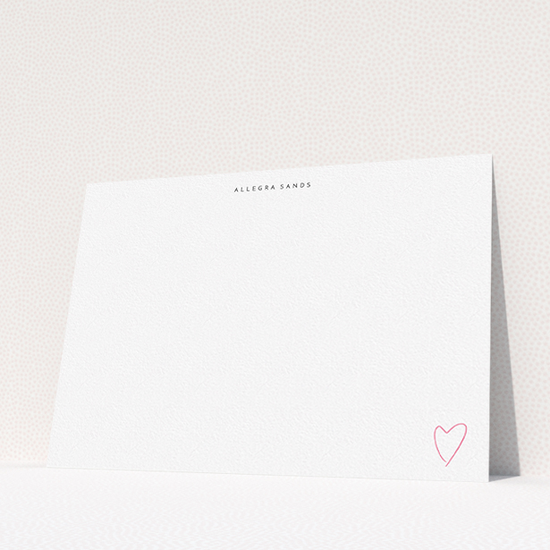 A ladies custom writing stationery named "From me to you ". It is an A5 card in a landscape orientation. "From me to you " is available as a flat card, with tones of white and pink.