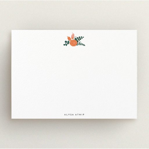 Custom Writing Stationery Design for Women - "Garden ball" A ladies custom writing stationery called "Garden ball". It is an A5 card in a landscape orientation. "Garden ball" is available as a flat card, with tones of white and green.