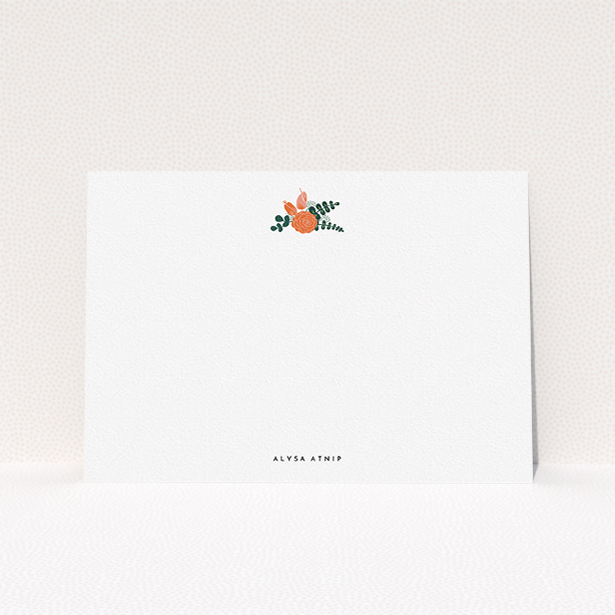 A ladies custom writing stationery called "Garden ball". It is an A5 card in a landscape orientation. "Garden ball" is available as a flat card, with tones of white and green.