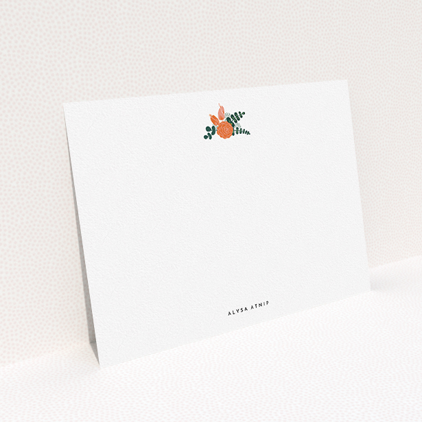 A ladies custom writing stationery called "Garden ball". It is an A5 card in a landscape orientation. "Garden ball" is available as a flat card, with tones of white and green.