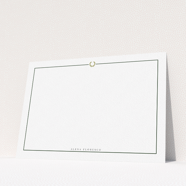 A ladies custom writing stationery template titled "Greco". It is an A5 card in a landscape orientation. "Greco" is available as a flat card, with mainly white colouring.