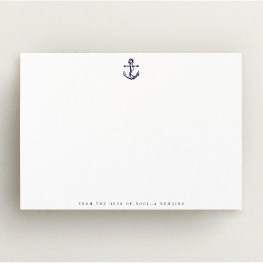 Custom Writing Stationery Design for Women - "Land ahoy" A ladies custom writing stationery design called "Land ahoy". It is an A5 card in a landscape orientation. "Land ahoy" is available as a flat card, with tones of white and blue.