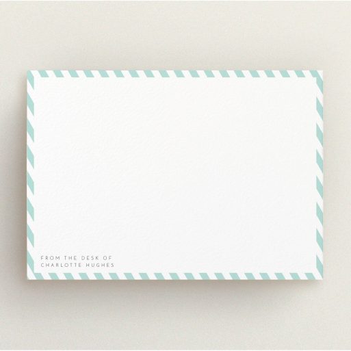 Custom Writing Stationery Design for Women - "Mint Diagonals" A ladies custom writing stationery called "Mint Diagonals". It is an A5 card in a landscape orientation. "Mint Diagonals" is available as a flat card, with tones of green and white.