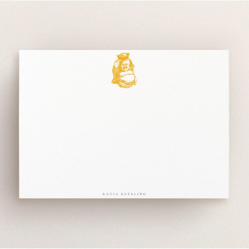 Custom Writing Stationery Design for Women - "Peace within" A ladies custom writing stationery called "Peace within". It is an A5 card in a landscape orientation. "Peace within" is available as a flat card, with tones of white and orange.