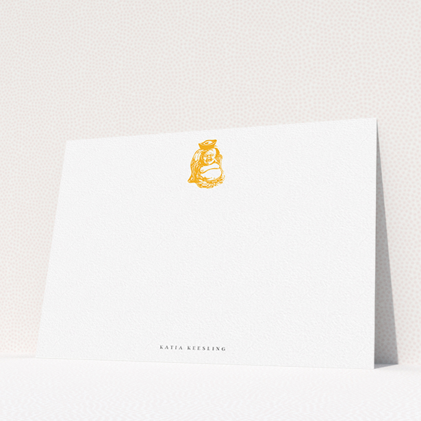 A ladies custom writing stationery called "Peace within". It is an A5 card in a landscape orientation. "Peace within" is available as a flat card, with tones of white and orange.