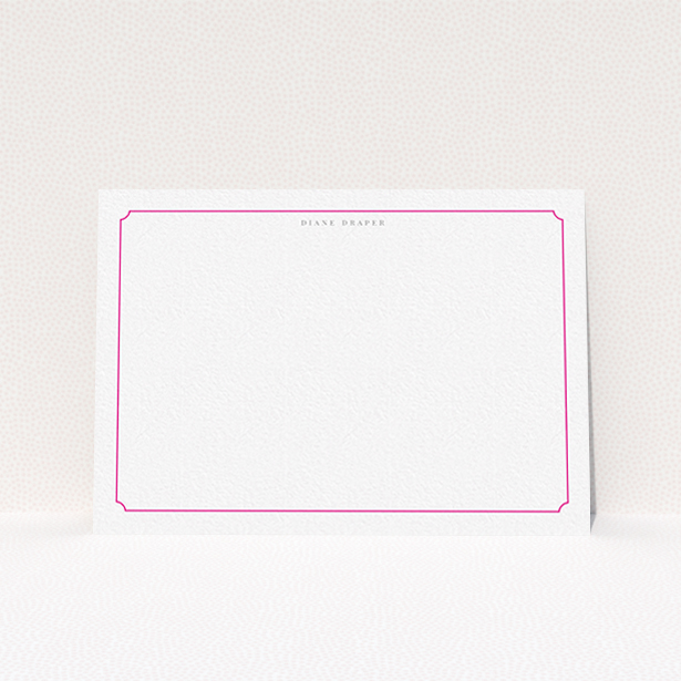 A ladies custom writing stationery design named "Pink circle border". It is an A6 card in a landscape orientation. "Pink circle border" is available as a flat card, with tones of white and pink.