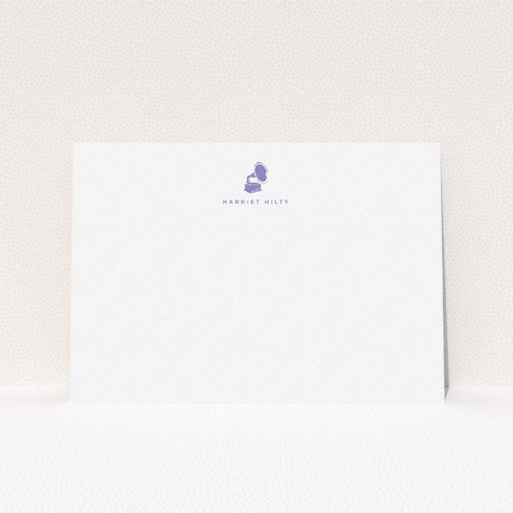 A ladies custom writing stationery named "Purple music". It is an A5 card in a landscape orientation. "Purple music" is available as a flat card, with tones of white and purple.