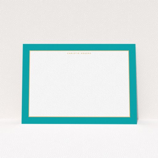 A ladies custom writing stationery design titled "Simplicity". It is an A6 card in a landscape orientation. "Simplicity" is available as a flat card, with tones of green and white.