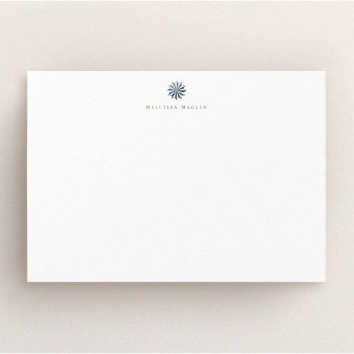 Custom Writing Stationery Design for Women - "Sundial in the shade" A ladies custom writing stationery template titled "Sundial in the shade". It is an A5 card in a landscape orientation. "Sundial in the shade" is available as a flat card, with tones of white and blue.