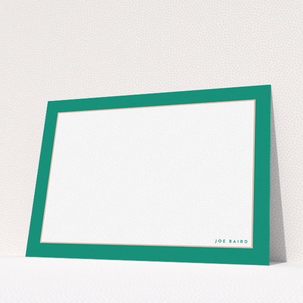 A ladies custom writing stationery named "The impact of green". It is an A5 card in a landscape orientation. "The impact of green" is available as a flat card, with tones of green and white.