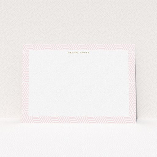 A ladies custom writing stationery named "The roundabout". It is an A6 card in a landscape orientation. "The roundabout" is available as a flat card, with tones of pink and white.