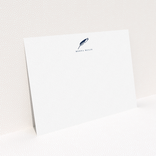 A ladies custom writing stationery design called "Written on the page". It is an A5 card in a landscape orientation. "Written on the page" is available as a flat card, with tones of white and blue.