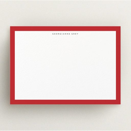 Personalised Note Card Design for Women - "Big Red" A ladies personalised note card design called "Big Red". It is an A5 card in a landscape orientation. "Big Red" is available as a flat card, with tones of red and white.
