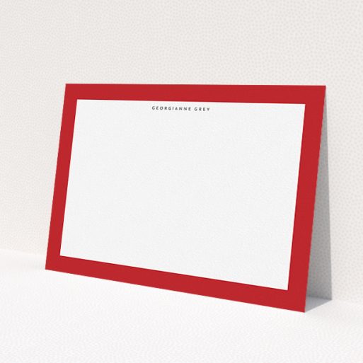 A ladies personalised note card design called 'Big Red'. It is an A5 card in a landscape orientation. 'Big Red' is available as a flat card, with tones of red and white.