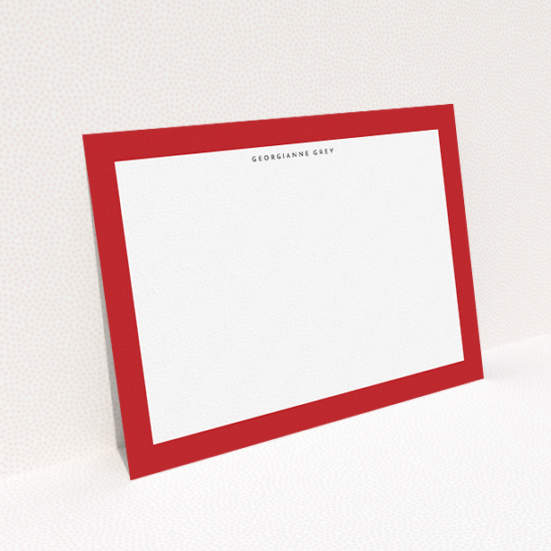 A ladies personalised note card design called "Big Red". It is an A5 card in a landscape orientation. "Big Red" is available as a flat card, with tones of red and white.