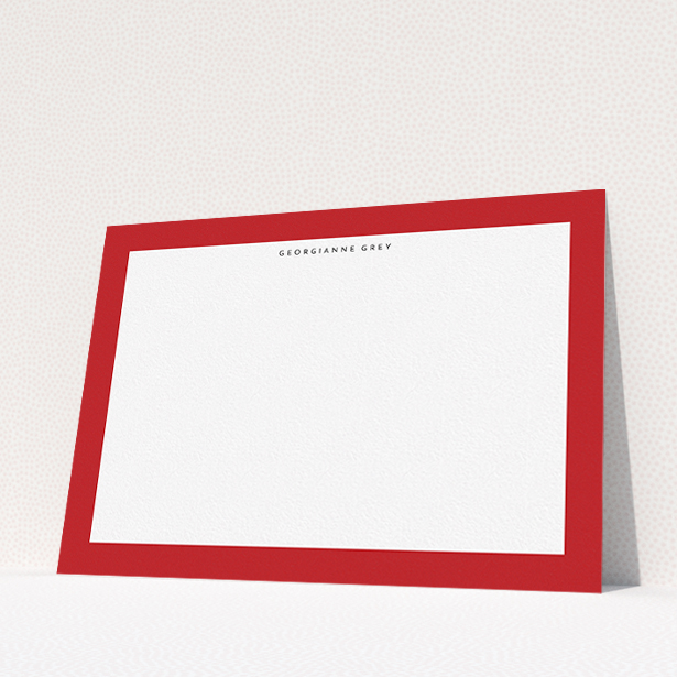A ladies personalised note card design called "Big Red". It is an A5 card in a landscape orientation. "Big Red" is available as a flat card, with tones of red and white.
