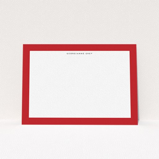 A ladies personalised note card template titled "Big Red". It is an A6 card in a landscape orientation. "Big Red" is available as a flat card, with tones of red and white.