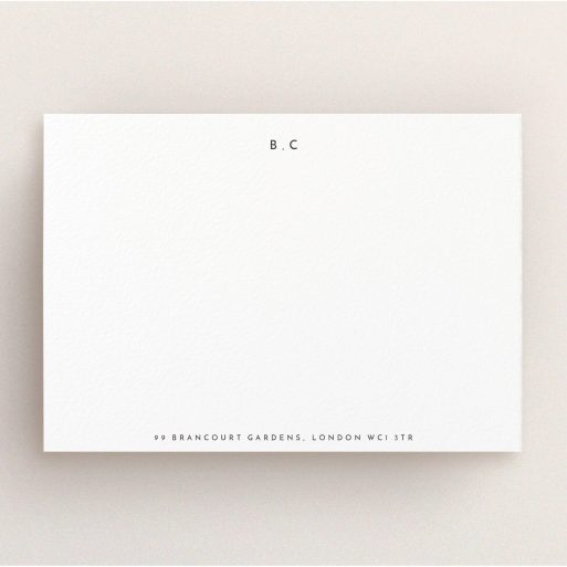 Personalised Note Card Design for Women - "Bullet points" A ladies personalised note card called "Bullet points". It is an A5 card in a landscape orientation. "Bullet points" is available as a flat card, with mainly white colouring.