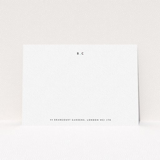 A ladies personalised note card named "Bullet points". It is an A6 card in a landscape orientation. "Bullet points" is available as a flat card, with mainly white colouring.