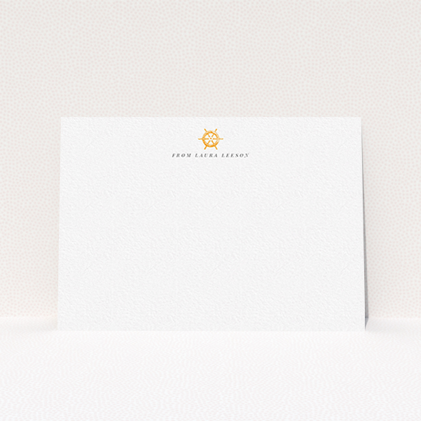 A ladies personalised note card template titled "Captain's orders". It is an A6 card in a landscape orientation. "Captain's orders" is available as a flat card, with tones of white and orange.