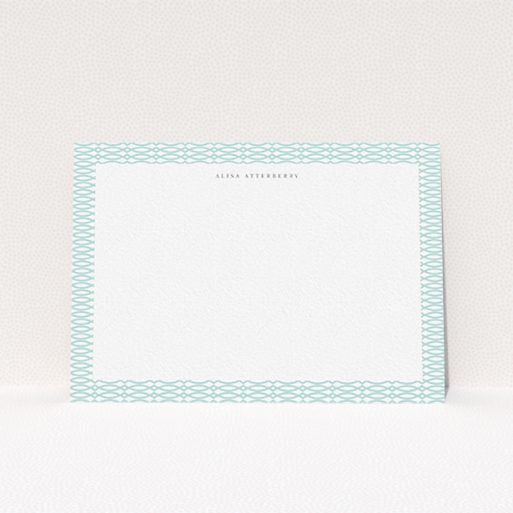 A ladies personalised note card design titled "Connected in mint". It is an A6 card in a landscape orientation. "Connected in mint" is available as a flat card, with tones of green and white.