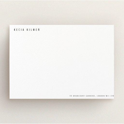 Personalised Note Card Design for Women - "Corner to corner" A ladies personalised note card template titled "Corner to corner". It is an A5 card in a landscape orientation. "Corner to corner" is available as a flat card, with mainly white colouring.