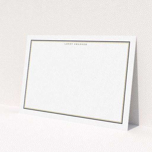 A ladies personalised note card called 'Decorative order'. It is an A5 card in a landscape orientation. 'Decorative order' is available as a flat card, with tones of gold and white.