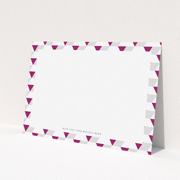 A ladies personalised note card named "Dimensions of colour". It is an A5 card in a landscape orientation. "Dimensions of colour" is available as a flat card, with mainly purple/dark pink colouring.