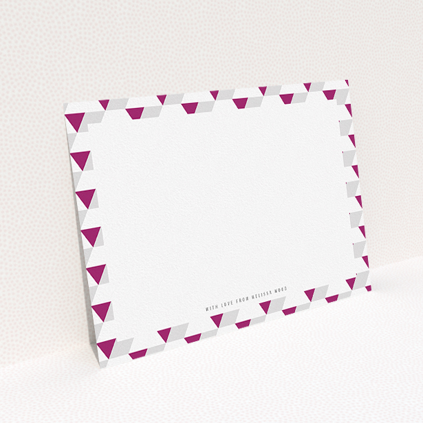 A ladies personalised note card named "Dimensions of colour". It is an A5 card in a landscape orientation. "Dimensions of colour" is available as a flat card, with mainly purple/dark pink colouring.
