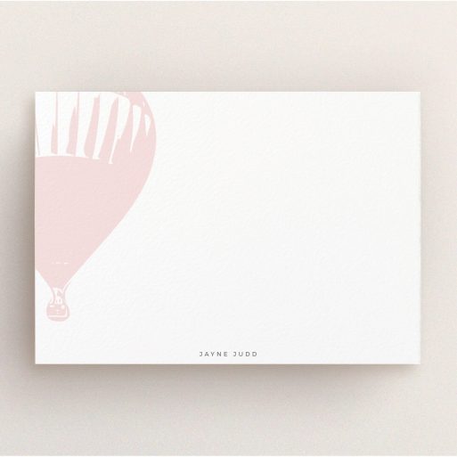 Personalised Note Card Design for Women - "Drifting away" A ladies personalised note card design titled "Drifting away". It is an A5 card in a landscape orientation. "Drifting away" is available as a flat card, with tones of pink and white.