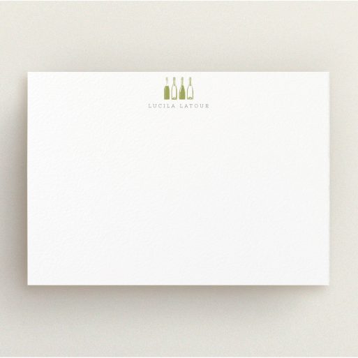 Personalised Note Card Design for Women - "Drinking for four" A ladies personalised note card design named "Drinking for four". It is an A5 card in a landscape orientation. "Drinking for four" is available as a flat card, with tones of white and Dark gold.