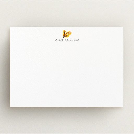 Personalised Note Card Design for Women - "Floral Orange" A ladies personalised note card design called "Floral Orange". It is an A5 card in a landscape orientation. "Floral Orange" is available as a flat card, with tones of white and orange.
