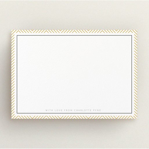 Personalised Note Card Design for Women - "Golden Lines" A ladies personalised note card named "Golden Lines". It is an A5 card in a landscape orientation. "Golden Lines" is available as a flat card, with tones of gold and white.
