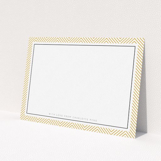 A ladies personalised note card named 'Golden Lines'. It is an A5 card in a landscape orientation. 'Golden Lines' is available as a flat card, with tones of gold and white.