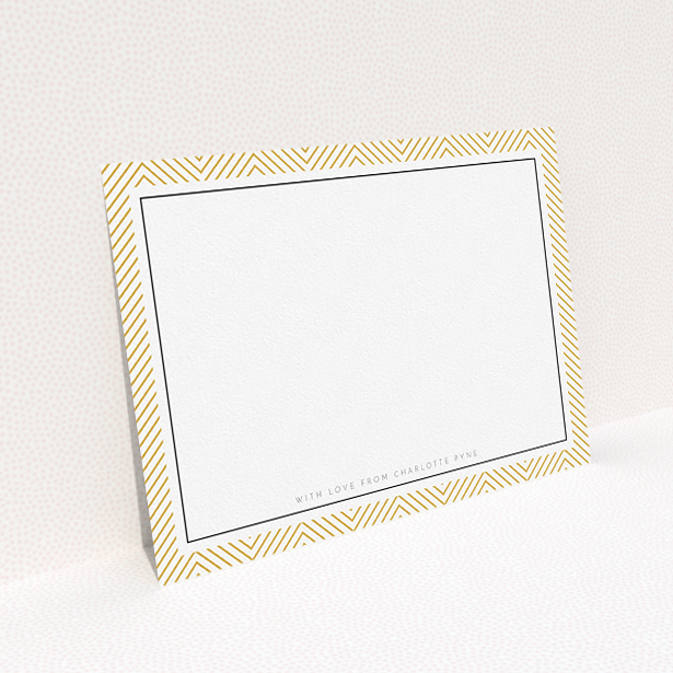A ladies personalised note card named "Golden Lines". It is an A5 card in a landscape orientation. "Golden Lines" is available as a flat card, with tones of gold and white.