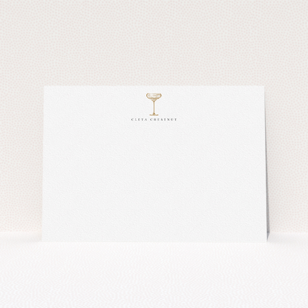 A ladies personalised note card called "In fashion". It is an A5 card in a landscape orientation. "In fashion" is available as a flat card, with tones of white and gold.