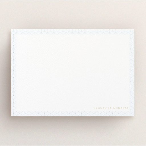 Personalised Note Card Design for Women - "Isotropic" A ladies personalised note card called "Isotropic". It is an A5 card in a landscape orientation. "Isotropic" is available as a flat card, with tones of blue and white.